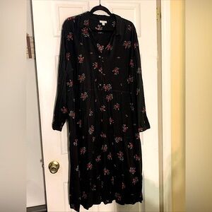 J Jill Woman Size XL Floral Shirt Dress Tiered Skirt Long Sleeve Rayon Midi Maxi